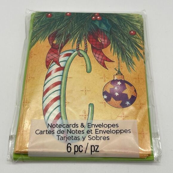 NWT MARY ENGELBREIT Multicolor Envelopes Christmas Letter “C” Notecards 6 Count - Picture 1 of 4